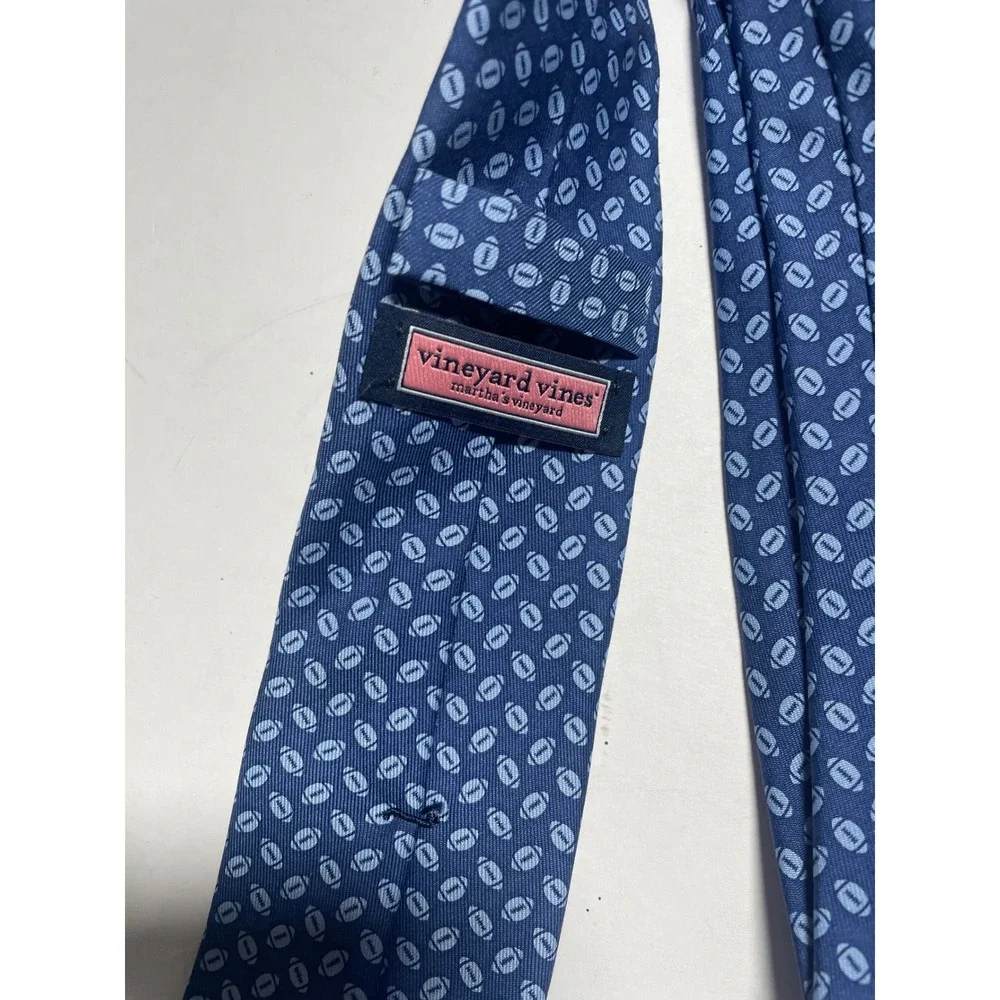 Vineyard Vines Silk Tie Kids OS Blue Football Pattern Sporty Preppy Accessory